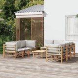 Gossi set mobilier de gradina cu perne gri deschis, 9 piese, bambus