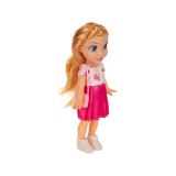 Papusa blonda cu gentuta si rochita Fucsia, 28 cm, ATU-089469, Plastic, Oem