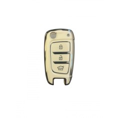 Husa Cheie Briceag Hyundai Tucson, Elantra, Accent, Solaris, Kona, Verna, I30, 2017+, 3 Butoane, Tpu, Alb cu contur silver
