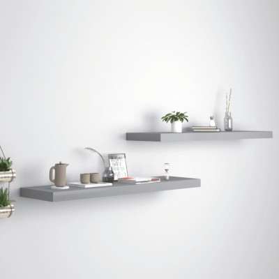 Gossi rafturi de perete suspendate, 2 buc., gri, 90x23,5x3,8 cm, mdf foto