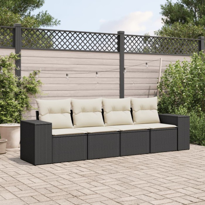 vidaXL Set mobilier de grădină cu perne, 4 piese, negru, poliratan 3222275