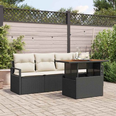 vidaXL Set de canapele pentru grădină cu pernă 5 pcs negru și crem foto