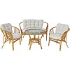 Set Gradina 4 Persoane Bahama Ratan Natur, Masa Rotunda 55cm, Perne Incluse, Scaune si Canapea Confortabile