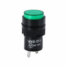 Indicator LED de panou din plastic, 16mm, 2 pini, verde, 12V DC, IP20, FL1P-16NJ-1-GREEN