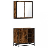 Cumpara ieftin Set mobilier de baie, 2 piese, stejar fumuriu, lemn prelucrat