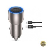 Incarcator Auto Cu Cablu Lightning XO Design CC51 40W 3A 2 x USB-C Gri