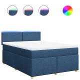 Cumpara ieftin Pat continental cu saltea, albastru, 140x200cm, material textil