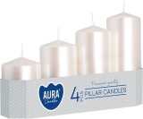 Set 4 Lumanari Cilindrice MagicHome AURA Alb Perlat, Diametru 50 mm, Inaltimi Mixte