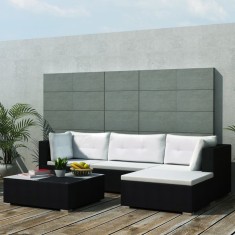 vidaXL Set mobilier de grădină cu perne, 5 piese, negru, poliratan