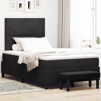 vidaXL Pat cu arcuri cu saltea cu headboard Negru 120 x 190 cm Catifea 3344566 foto
