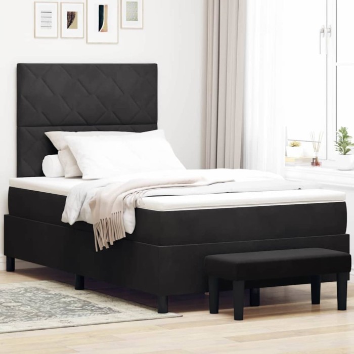vidaXL Pat cu arcuri cu saltea cu headboard Negru 120 x 190 cm Catifea 3344566