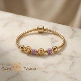 Bratara Armonia Regala , Bratara dama cu charms mov placata cu aur 14K