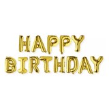 Set Baloane Folie Happy Birthday, Auriu, 43cm, Petrecere Copii, Aniversare, Decoratiuni, Betisor si Rafie Incluse