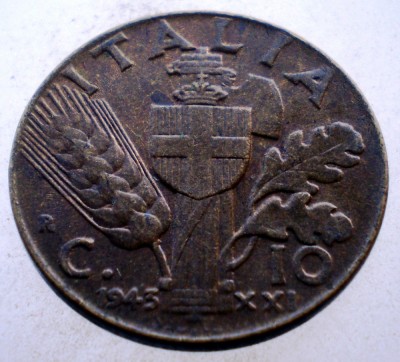 1.712 ITALIA WWII VITTORIO EMANUELE III 10 CENTESIMI 1943 R foto