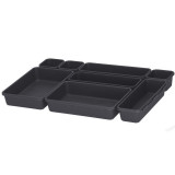 Set organizator modular Palmonix, pentru tacamuri, pentru sertar bucatarie, din plastic, 8 piese, negru