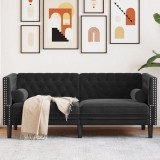 vidaXL Canapea Chesterfield cu pernuțe/2 locuri, negru, catifea 372688