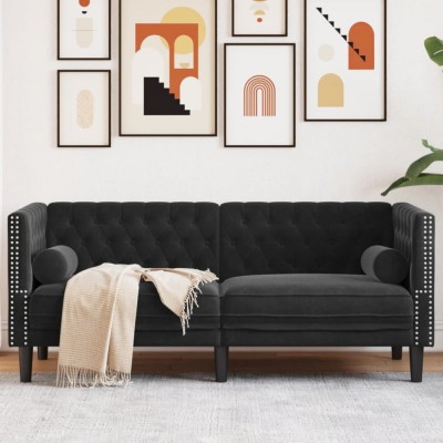 Gossi canapea chesterfield cu pernute/2 locuri, negru, catifea foto