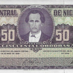 NICARAGUA █ bancnota █ 50 Cordobas █ D. 1968 █ P-119 █ SERIE B █ UNC necirculata