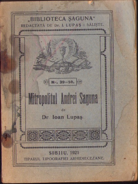 HST C5668N Mitropolitul Andrei Șaguna de Ioan Lupaș, 1921