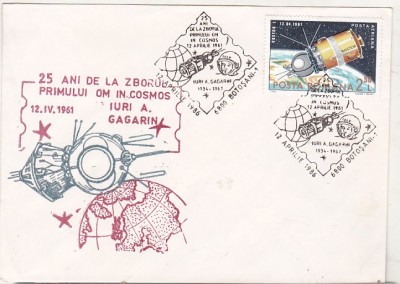 bnk fil Plic ocazional 25 ani primul om in Cosmus Iuri Gagarin - Botosani 1986 foto