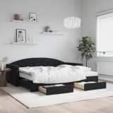 VidaXL Pat de zi cu extensie și sertare, negru, 90x200 cm, catifea