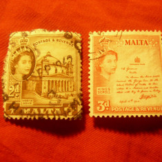 2 Timbre Malta colonie britanica 1956 regina Elisabeta II ,motive locale ,2 si 3