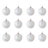 Set Globuri Crăciun, Tinsel Holografic, Spumă, Culoare Alb, Dimensiune 5cm, 12 Bucăți, Oem