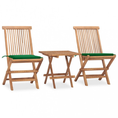 Set mobilier exterior pliabil cu perne, 3 piese, lemn masiv tec foto