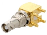 Soclu Micro BNC mamă unghi 90&deg; 75&Omega; aurit PTFE
