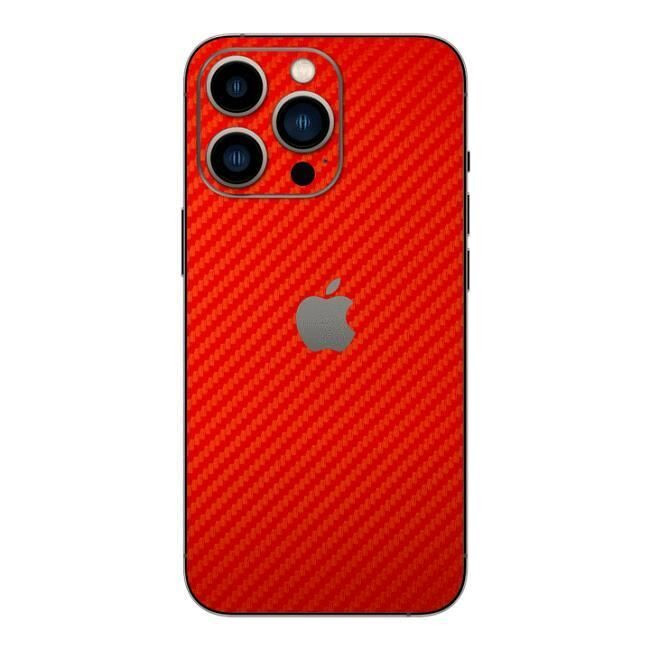 Set Folii Skin Acoperire 360 Compatibile cu Apple iPhone 15 Pro Max - ApcGsm Wraps Skin Carbon Geranium Red