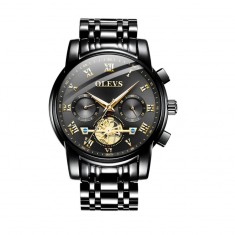 Ceas barbatesc Olevs CS1570, otel inoxidabil, negru, cadran negru
