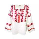 Cumpara ieftin Bluza Alba cu Motiv Geometric Rosu - BMG108