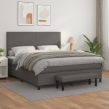 VidaXL Pat box spring cu saltea, gri, 180x200 cm, piele ecologică 3137561