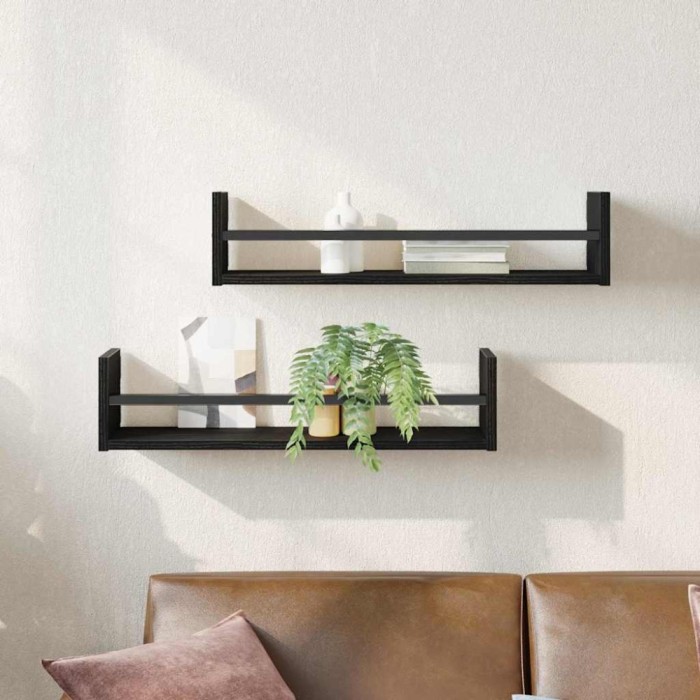 vidaXL Raft de perete 2 pcs Stejar negru 60 x 16 x 14 cm Lemn compozit