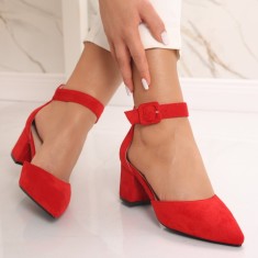 Pantofi dama cu toc Rosii din Piele Ecologica Intoarsa Liunda, 36