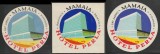 Romania anii 70-80 - Set 3 vignete de bagaje Hotel PERLA din Mamaia (varietati), ONT Carpati, etichete hoteliere, promovare turistica