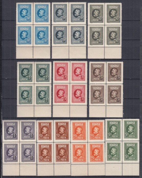 ROMANIA 1926 LP 74 A 60 a ANIVERSARE A REGELUI FERDINAND BLOCURI DE 4 TIMBRE MNH