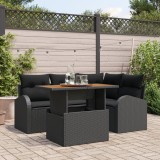 vidaXL Set grădină , 5 piese, cu perne, ratan poly negru, acacie