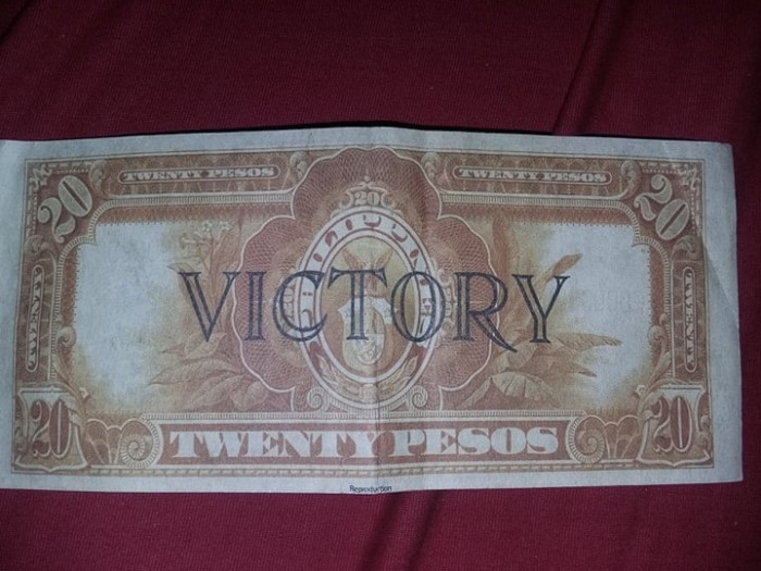 BANCNOTA Veche 20 TWENTY PESOS-PHILIPPINES-VICTORY,Bancnota REPRODUSA,16,5/7,5