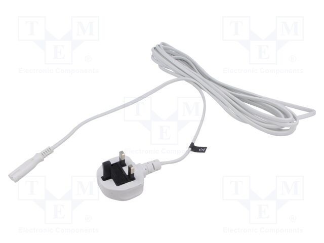 Cablu 2x0,75mm2 BS 1363 (G) mufă IEC C7 mamă PVC 5m alb 2,5A POS