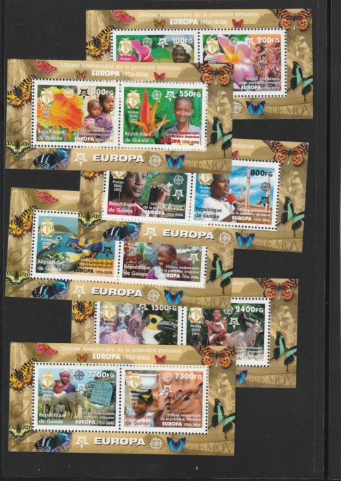 Guinea 2006 - 50 ani Europa CEPT,serie 12 valori dantelate in 6 blocuri,MNH Mi.916-920