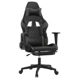 Cumpara ieftin Scaun de gaming cu suport picioare, negru/gri, piele ecologica