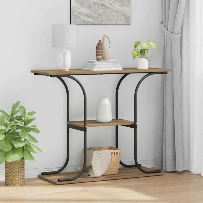 Masă de consolă cu raft stejar artizanal 101 x 35 x 80.5 cm
