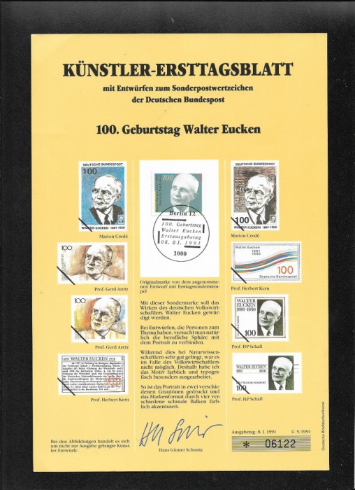 Germania FDC 1991 Walter Eucken
