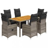Cumpara ieftin Set bistro de gradina cu perne, 7 piese, gri, poliratan