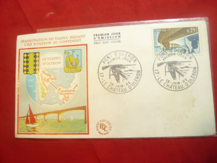 Plic FDC -Inaugurarea Viaductului - leaga insula Oleron de Continent 1966 Franta