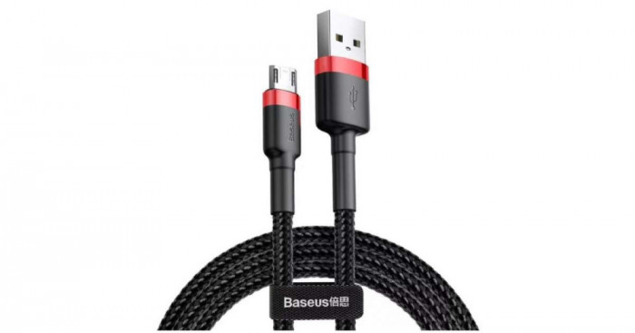 Cablu de date USB/Micro USB, Baseus, 2A, 3m, Negru/Rosu