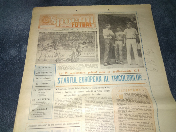 ZIARUL SPORTUL SUPLIMENT FOTBAL 18 IULIE 1986