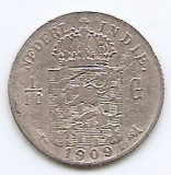 Indiile de Est Olandeze 1/10 Gulden 1909 - Wilhelmina, Argint 1.25g/720, KM-309, Asia