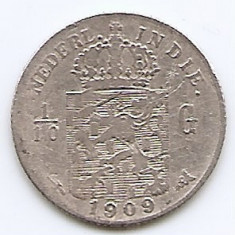 Indiile de Est Olandeze 1/10 Gulden 1909 - Wilhelmina, Argint 1.25g/720, KM-309